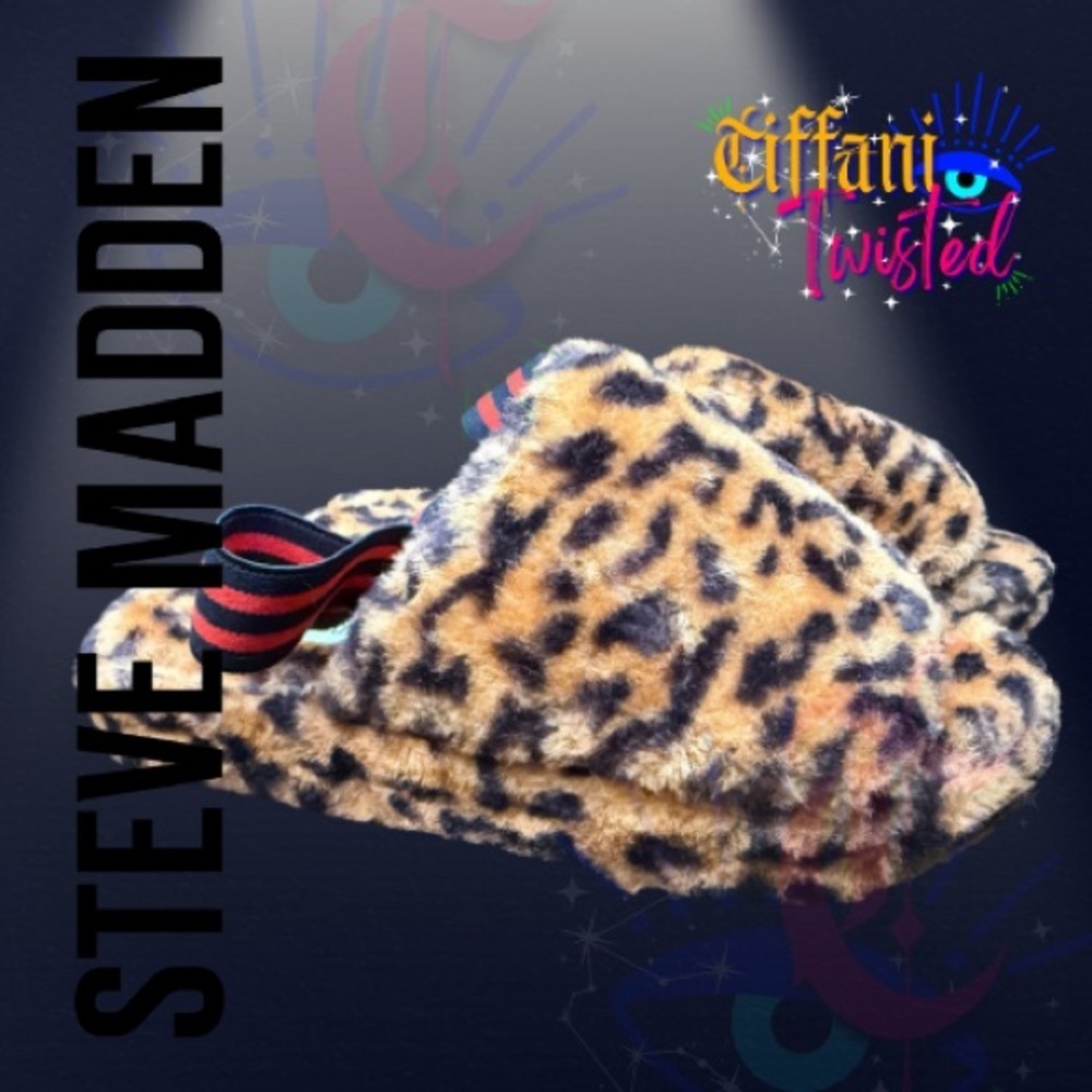 🖤 NEW Steve Madden Faux Fur Slippers | Brown & Black Leopard | Size 7 - Picture 2 of 5